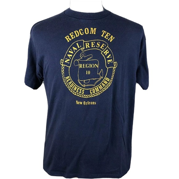 Redcom Ten Naval Reserve Vintage 90s T-Shirt Size XL New Orleans Single Stitch - Picture 1 of 6